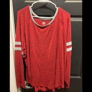 Kohl’s red long sleeve 3x tee with grey stripe.